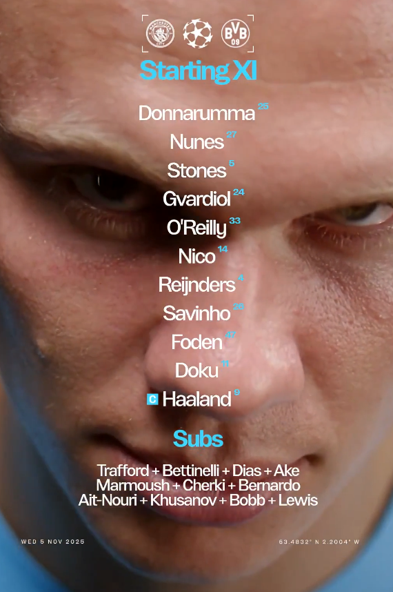 [공홈] 맨시티 vs 도르트문트 라인업