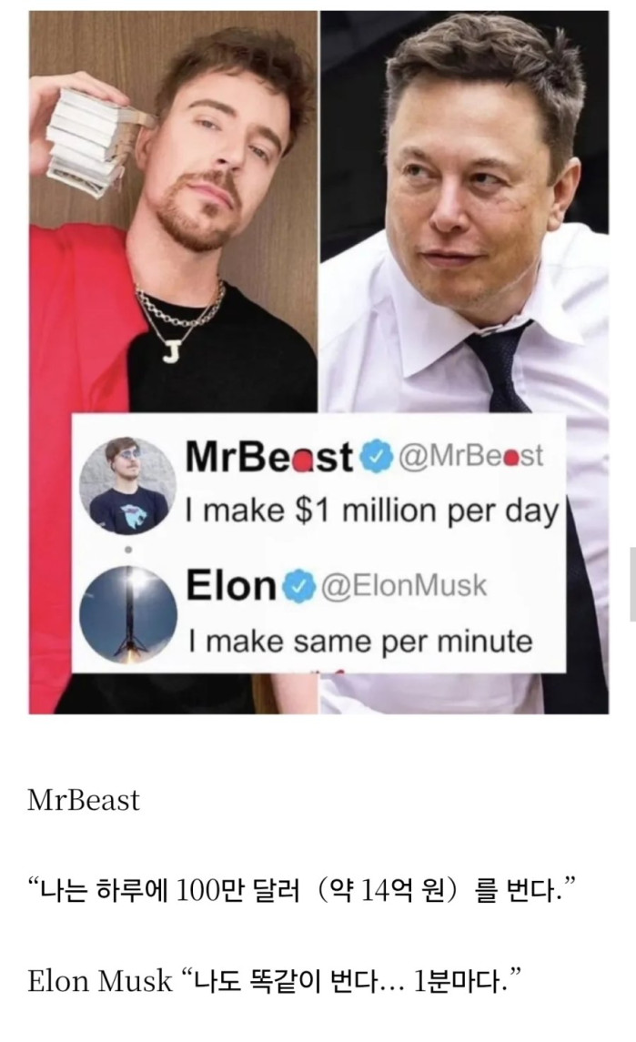 SNS에서 이뤄진 미스터비스트와 일론머스크의 짧은 대화