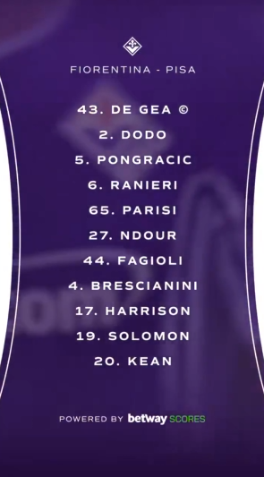 [공홈] [세리에 A 26R] ACF 피오렌티나 vs 피사 SC 선발 라인업