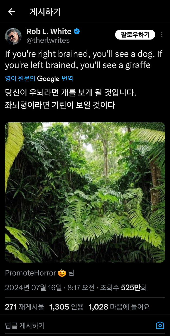 우뇌라면 &quot;개&quot; 가보이고 좌뇌라면 &quot;기린&quot;이 보입니다