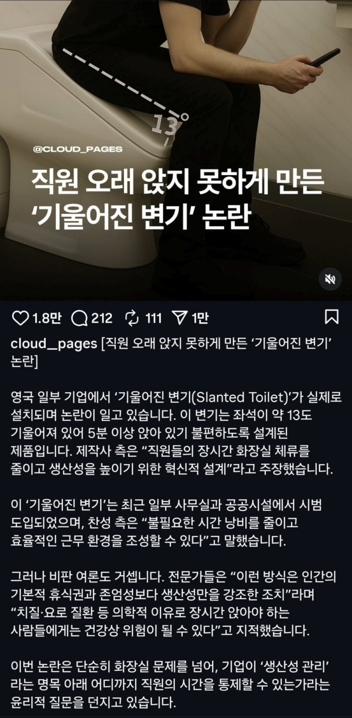 영국에서 만들었다는 기울어진 변기